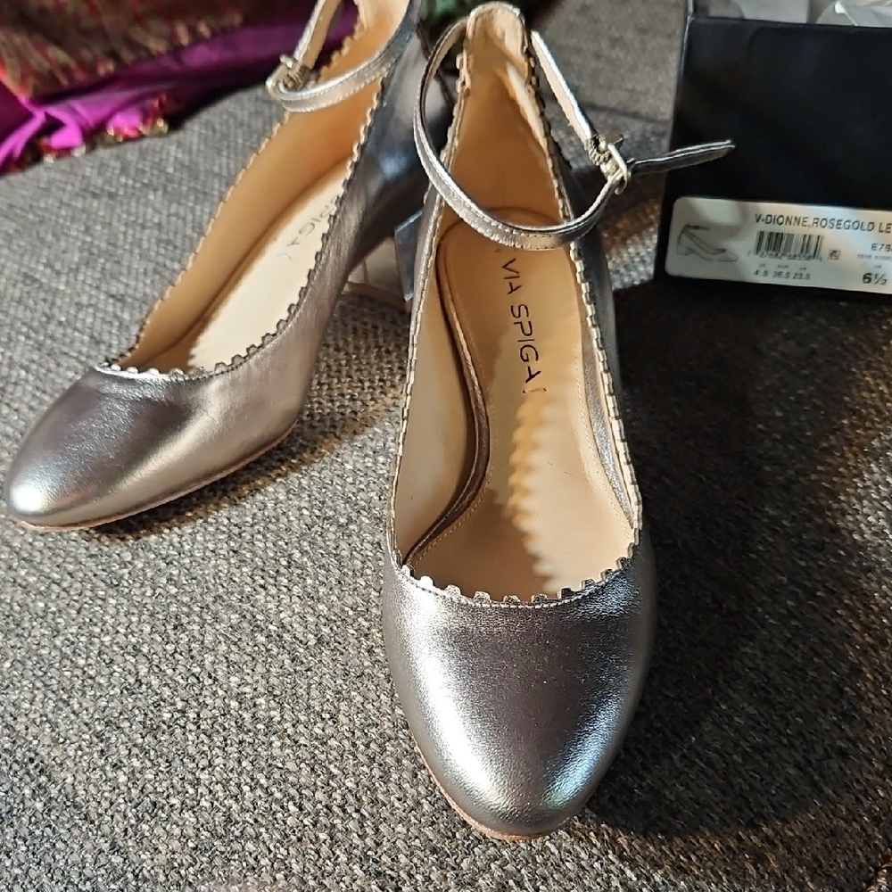 Via Spiga Metallic Gray Ankle Strap Heels - Picture 8 of 8